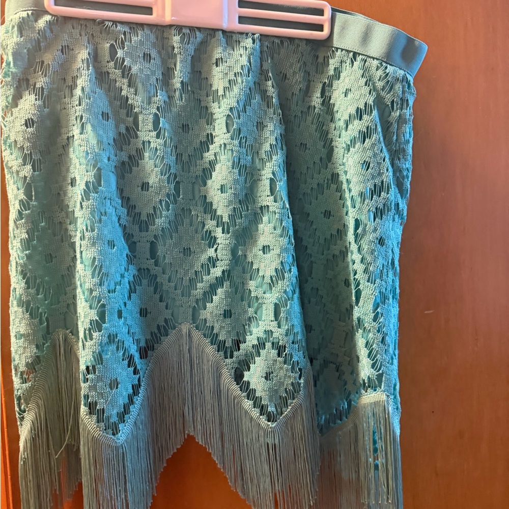 Wrangler Teal Lace Fringe Skirt